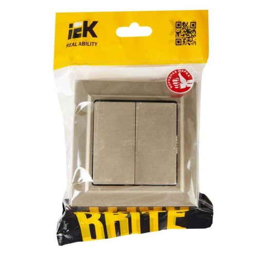 Выключатель 2-кл. СП BRITE ВСР10-2-0-БрШ 10А в сборе шампань IEK BR-V20-0-10-K37-F