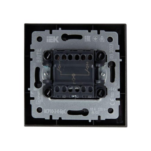 Выключатель 2-кл. СП BRITE ВСР10-2-0-БрС 10А в сборе сталь IEK BR-V20-0-10-K46-F