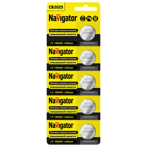 Элемент питания литиевый CR2025 94 764 NBT-CR2025-BP5 (блист.5шт) Navigator 94764