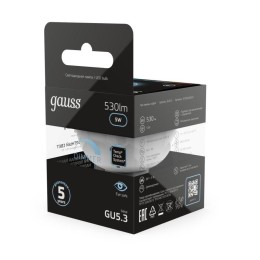 Лампа светодиодная Black 5Вт MR16 софит 4100К нейтр. бел. GU5.3 530лм диммир. GAUSS 101505205-D