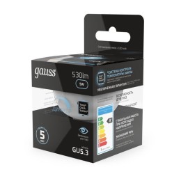 Лампа светодиодная Black 5Вт MR16 софит 4100К нейтр. бел. GU5.3 530лм диммир. GAUSS 101505205-D