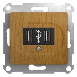 Розетка USB 2-м СП Glossa 5В/1400мА 2х5В/700 мА механизм дерево дуб SchE GSL000532