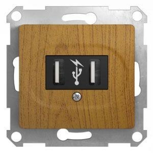 Розетка USB 2-м СП Glossa 5В/1400мА 2х5В/700 мА механизм дерево дуб SchE GSL000532