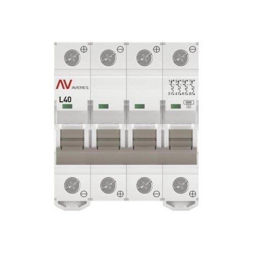 Выключатель автоматический модульный 4п L 40А 6кА AV-6 DC AVERES EKF mcb6-DC-4-40L-av