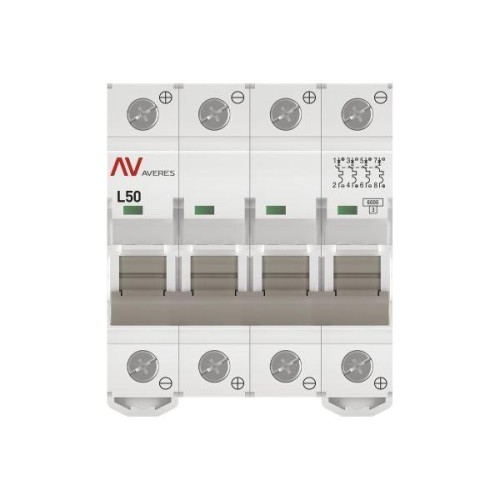 Выключатель автоматический модульный 4п L 50А 6кА AV-6 DC AVERES EKF mcb6-DC-4-50L-av