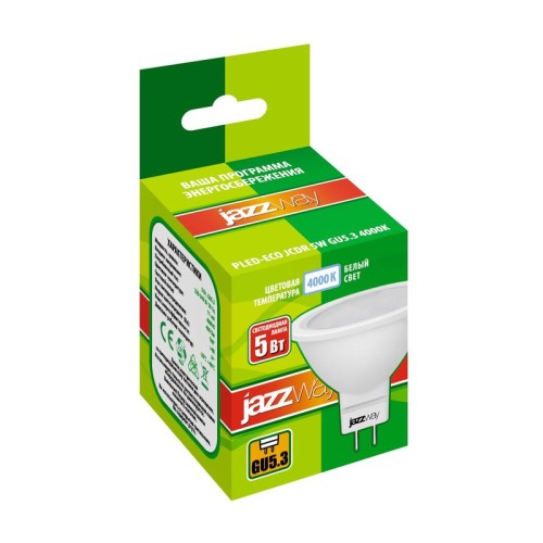 Лампа светодиодная PLED-ECO 5Вт JCDR MR16 рефлектор матовая 4000К нейтр. бел. GU5.3 400лм 230В 50Гц