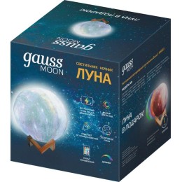Светильник светодиодный настольный 3D Луна 1Вт 100лм 5В аккум. Li-ion 450мА.ч RGB многоцветн. GAUSS