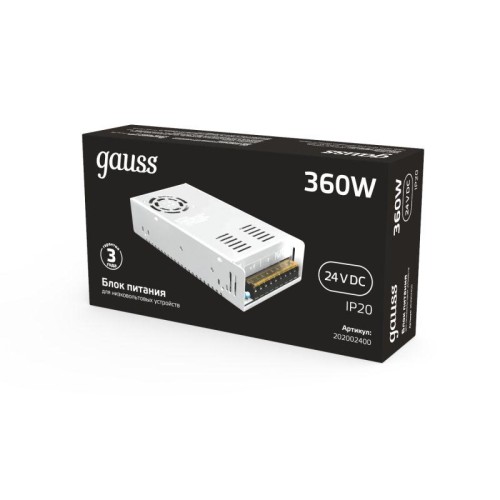 Блок питания для светодиодной ленты Black 360Вт 24В IP20 (драйвер) GAUSS 202002400