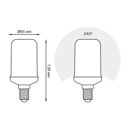 Лампа светодиодная Flame 5Вт T65 1500К тепл. бел. E14 80лм GAUSS 157401105