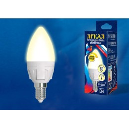 Лампа светодиодная LED-C37 7W/3000K/E14/FR/DIM PLP01WH Яркая 7Вт свеча матовая 3000К тепл. бел. E14