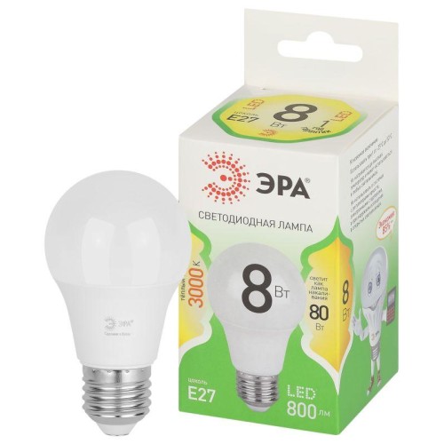 Лампа светодиодная GREEN LINE A60-8W-830-E27 GL 8Вт 3000К свет тепл. E27 Эра Б0067105