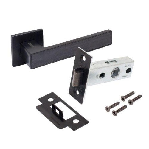 Комплект ручка и защелка "ЛАНА" АРТ BL/BL+L45-8 BL (86150/S45) матов. черн. Аллюр 15709