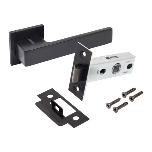 Комплект ручка и защелка АРТ "РИНГО" BL+L45-8 BL (83150/S45) матов. черн. Аллюр 15723