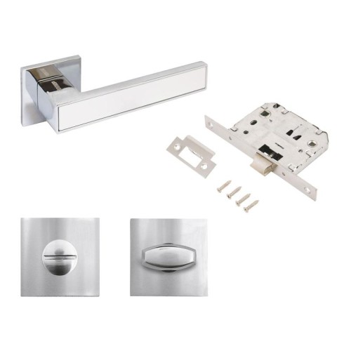 Комплект ручка и защ с фикс АРТ "ЛАНА" CP/W +L7050S CP+BK-S2 CP (86211/S7050) хром/бел. Аллюр 15714