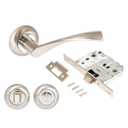 Комплект ручка и защелка с фикс АРТ "ОСКАР" SN+L7050S SN+BK-R1 SN (1380/S7050) матов. никель Аллюр 1
