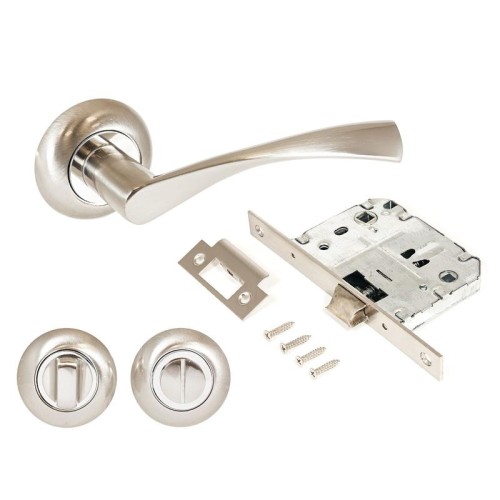 Комплект ручка и защелка с фикс АРТ "ОСКАР" SN+L7050S SN+BK-R1 SN (1380/S7050) матов. никель Аллюр 1