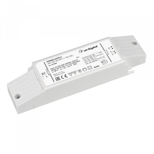 Arlight Блок питания ARJ-SP-50-PFC-1-10V-INS (50W, 900-1200mA) (IP20 Пластик, 5 лет)