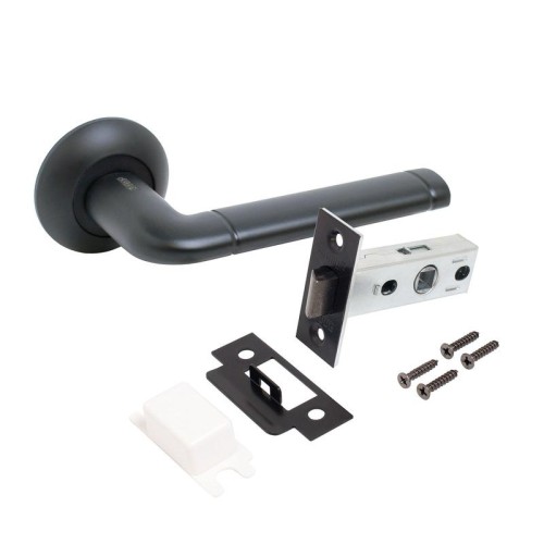 Комплект ручка и защелка АРТ "ПОЛО" BL+L45-8 BL (15150/S45) матов. черн. Аллюр 14669