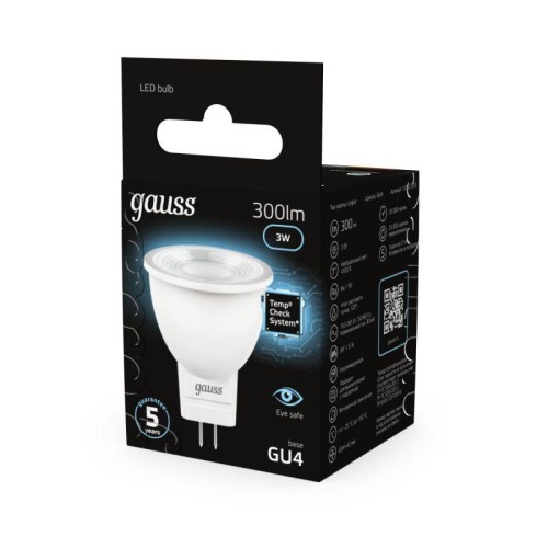 Лампа светодиодная Black 3Вт MR11 софит 4100К нейтр. бел. GU4 300лм GAUSS 132517203