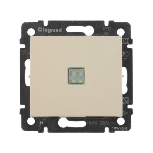 Переключатель проходной 1-кл. СП Valena 10А IP31 250В с зел. индикацией механизм сл. кость Leg 77432