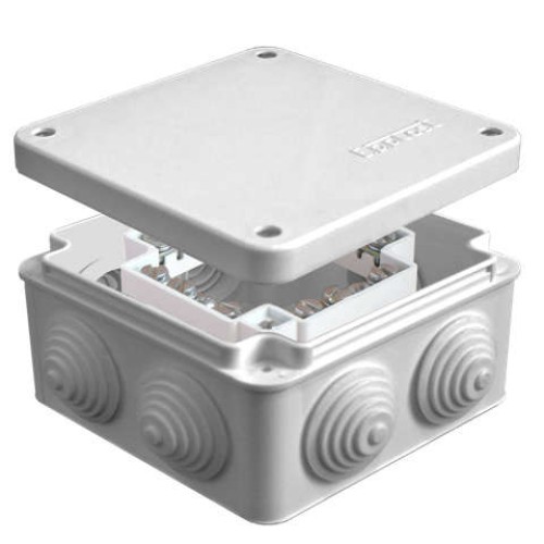 Коробка распределительная ОП 105х105х56мм IP54 с клемм. 7 выходов 4 гермоввода 16А 24 контакта крышк