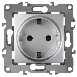 Розетка 1-м СП Эра12 12-2101-03 16А IP20 16AX 250В 2P+E Schuko механизм алюм. Эра Б0014677