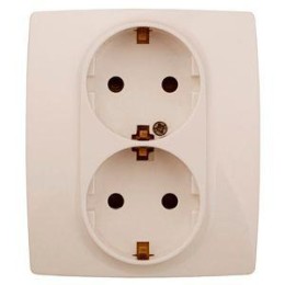 Розетка 2-м СП Эра12 12-2104-02 16А IP20 16AX 250В 2х2P+E Schuko защ. шторки сл. кость Эра Б0014700