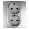 Розетка 2-м СП Эра12 12-2104-03 16А IP20 16AX 250В 2х2P+E Schuko защ. шторки алюм. Эра Б0014701