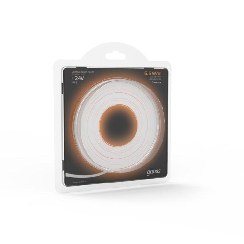 Лента светодиодная Black 2835/120-SMD 6.5Вт/м 3000К тепл. бел. IP65 600лм/м 24В (блист.5м) GAUSS 311
