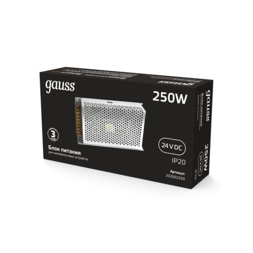 Блок питания для светодиодной ленты Black 250Вт 24В IP20 (драйвер) GAUSS 202002250