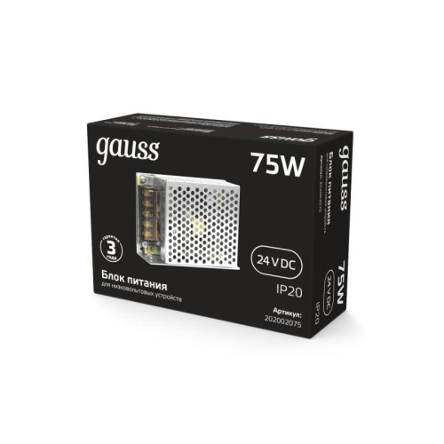 Блок питания для светодиодной ленты Black 75Вт 24В IP20 (драйвер) GAUSS 202002075