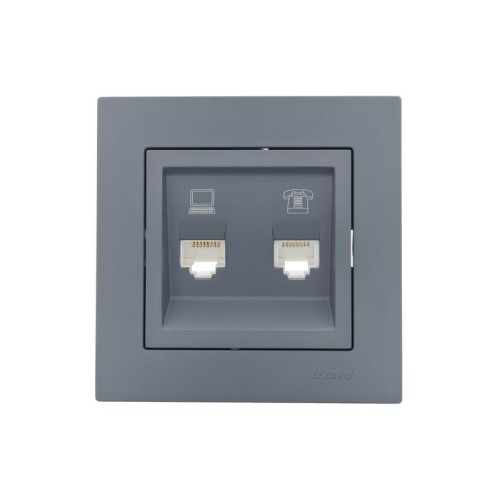 Розетка компьютерная + телефонная 2-м СП Vesna механизм графит LEZARD 742-3488-143
