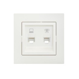 Розетка компьютерная + телефонная 2-м СП Vesna механизм жемчуж./бел. перламутр LEZARD 742-3088-143