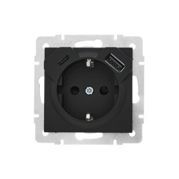 Розетка 1-м СП Vesna с заземл. с заряд. устройством USB + тип C механизм черн. бархат LEZARD 742-428