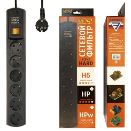 Удлинитель с сетевым фильтром 6х2м HP черн. (коробка) MOST 479621
