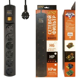 Удлинитель с сетевым фильтром 6х5м HP черн. (коробка) MOST 479622
