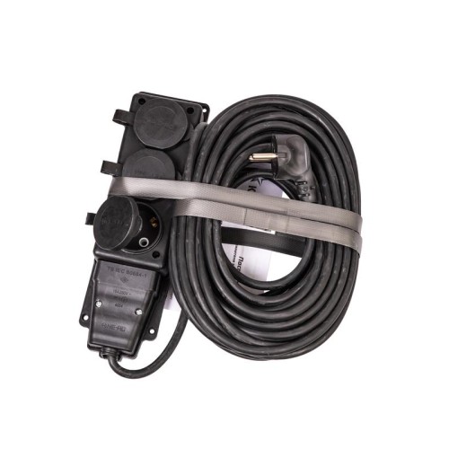 Удлинитель на каучуковой колодке 3х15м 16А IP44 250В 4кВт каучук КГ 3х2.5 черн. УХз16 Россия КОСМОС