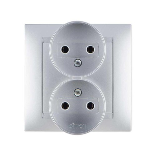 Розетка 2-м СП Simon15 16А IP20 250В без заземл. винт. клеммы алюм. Simon 1590457-033