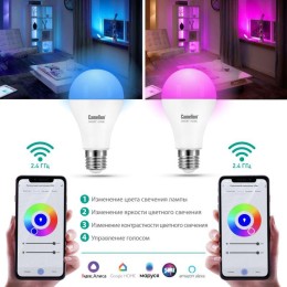 Лампа светодиодная эл. Smart Home LSH7/G45/RGBСW/Е27/WIFI 7Вт Е27 RGB+DIM+CW 220В WiFi Camelion 1450