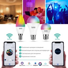 Лампа светодиодная эл. Smart Home LSH7/G45/RGBСW/Е27/WIFI 7Вт Е27 RGB+DIM+CW 220В WiFi Camelion 1450