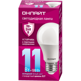 Лампа светодиодная 90 400 OLL-A55-11-230-6.5K-E27 (PRO 90-240В) ОНЛАЙТ 90400