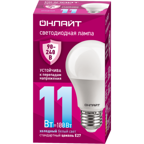 Лампа светодиодная 90 400 OLL-A55-11-230-6.5K-E27 (PRO 90-240В) ОНЛАЙТ 90400