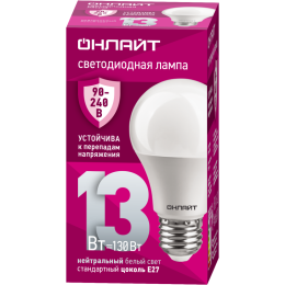 Лампа светодиодная 90 401 OLL-A60-13-230-4K-E27 (PRO 90-240В) ОНЛАЙТ 90401
