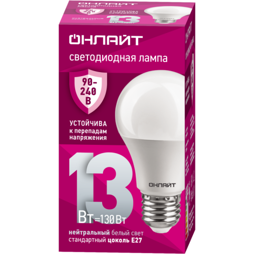 Лампа светодиодная 90 401 OLL-A60-13-230-4K-E27 (PRO 90-240В) ОНЛАЙТ 90401
