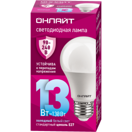 Лампа светодиодная 90 402 OLL-A60-13-230-6.5K-E27 (PRO 90-240В) ОНЛАЙТ 90402