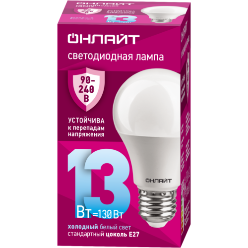 Лампа светодиодная 90 402 OLL-A60-13-230-6.5K-E27 (PRO 90-240В) ОНЛАЙТ 90402