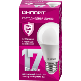Лампа светодиодная 90 403 OLL-A60-17-230-4K-E27 (PRO 90-240В) ОНЛАЙТ 90403