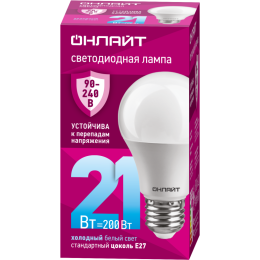 Лампа светодиодная 90 406 OLL-A60-21-230-6.5K-E27 (PRO 90-240В) ОНЛАЙТ 90406