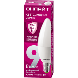 Лампа светодиодная 90 411 OLL-C37-9-230-4K-E14-FR (PRO 90-240В) ОНЛАЙТ 90411