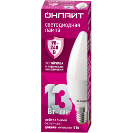 Лампа светодиодная 90 415 OLL-C37-13-230-4K-E14-FR (PRO 90-240В) ОНЛАЙТ 90415